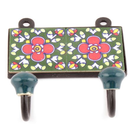 Forest Green And Red Floral Ceramic Tiles Hooks Online